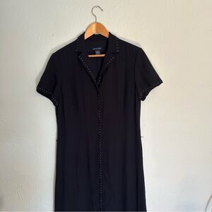 Ann Taylor Dress Size 10 Navy Blue Shirtdress Button Front Short Sleeve